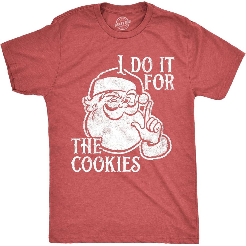 imageMens Santa T Shirts Funny Christmas Party St Nick Xmas Joke Tees for GuysHeather Red for the Cookies