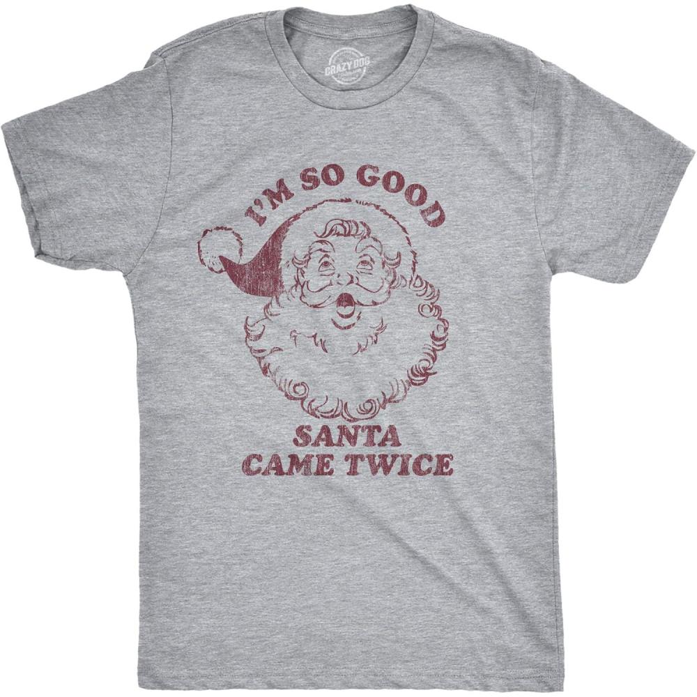 imageMens Santa T Shirts Funny Christmas Party St Nick Xmas Joke Tees for GuysLight Heather Grey Came Twice