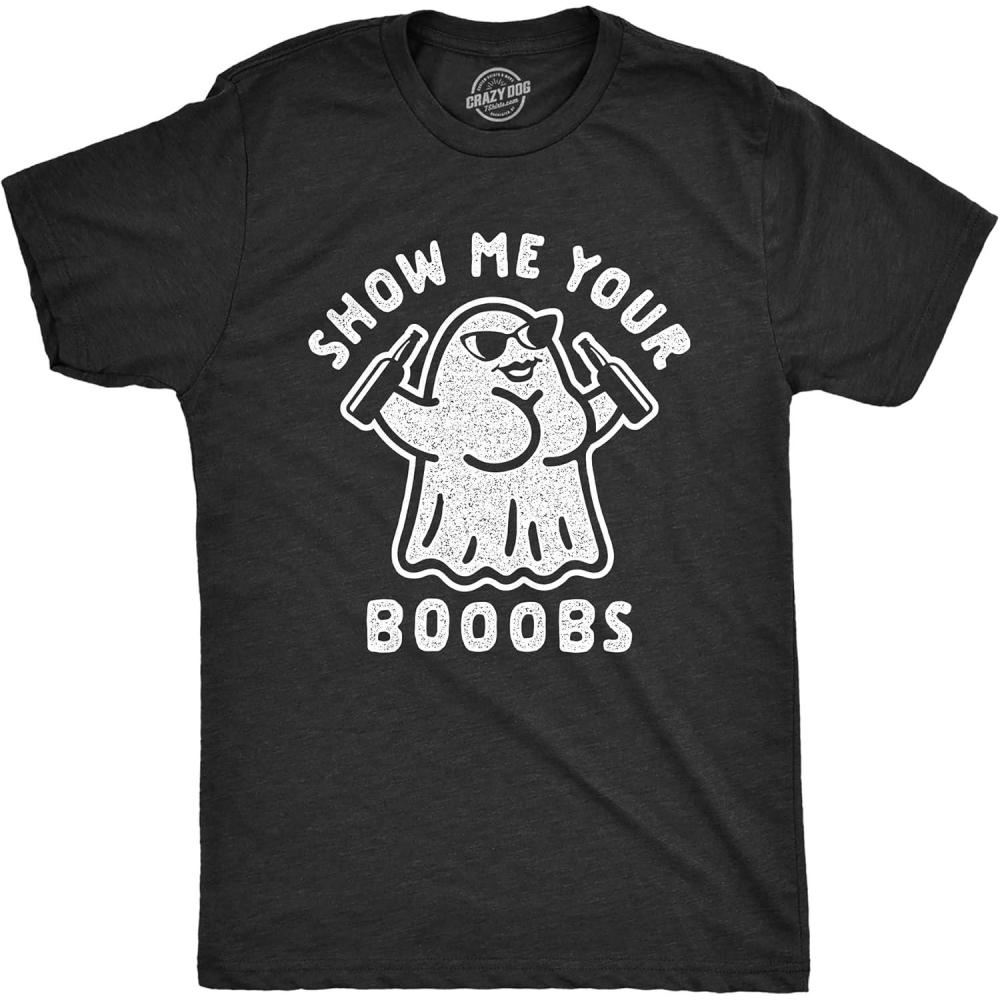 imageMens Show Me Your Booobs T Shirt Funny Halloween Tits Ghost Beer TeeHeather Black