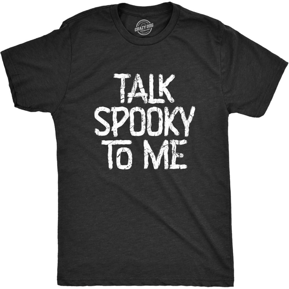 imageMens Talk Spooky to Me T Shirt Funny Halloween Scary Creepy Joke Tee for GuysHeather Black Spooky