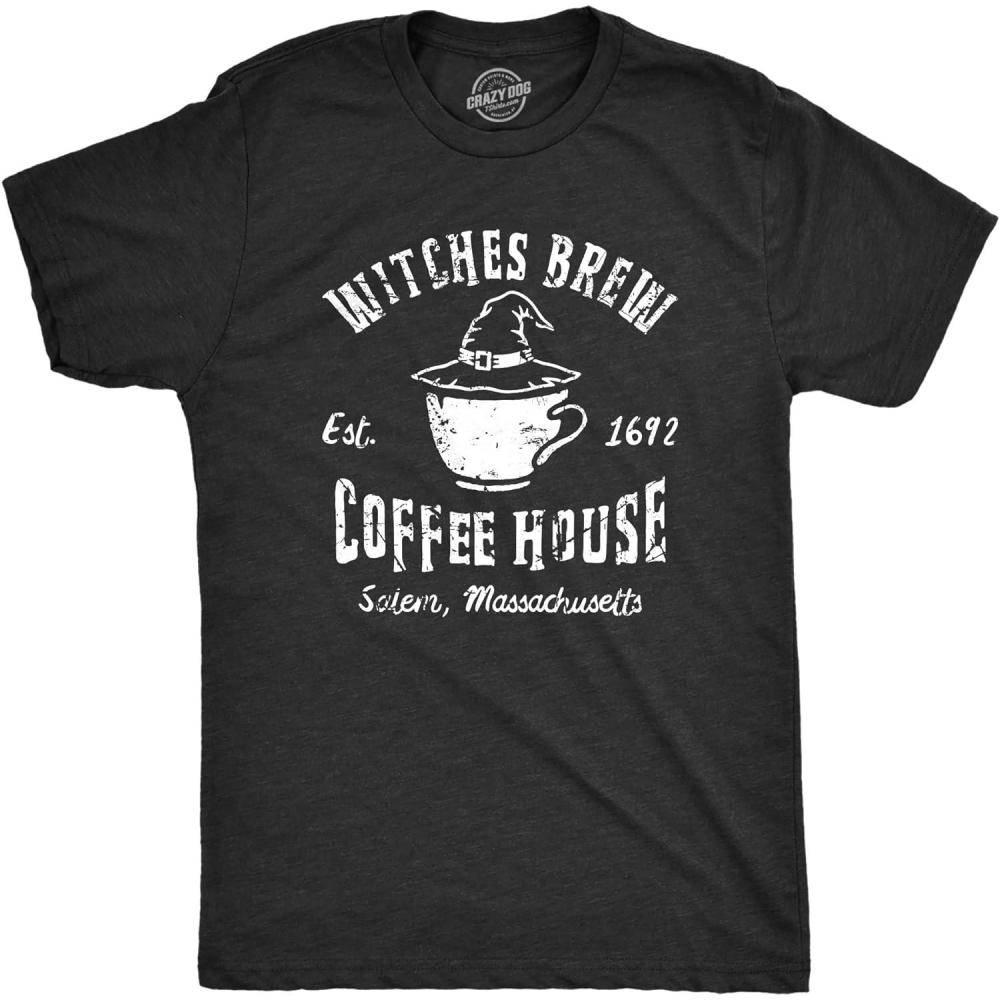 imageMens Witches Brew Coffee House T Shirt Funny Halloween Party Witch Cafe Tee for GuysHeather Black Witches