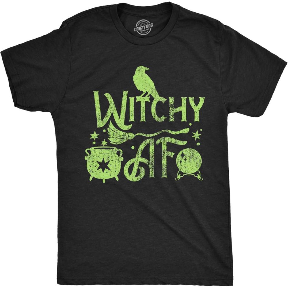 imageMens Witchy AF T Shirt Funny Spooky Halloween Witch Lovers Tee for GuysHeather Black Witchy
