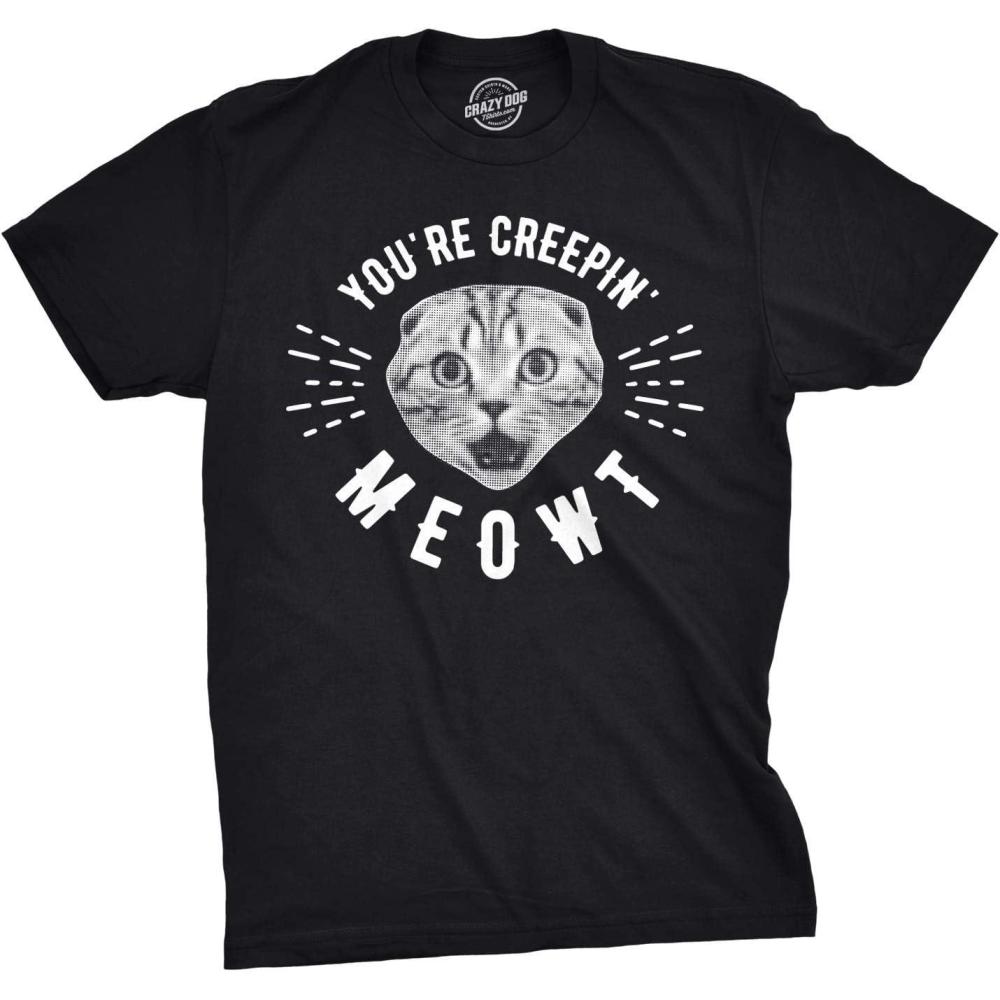 imageMens Youre Creepin Meowt T Shirt Cute Cat Halloween Tee for GuysBlack