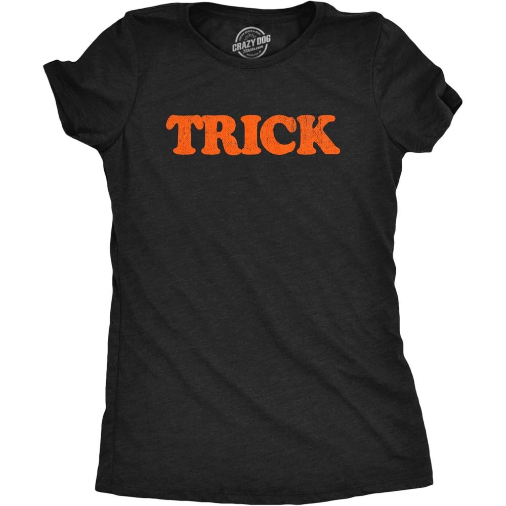 imageTreat and Treat T Shirts Funny Halloween Trick Or Treat Joke Tees for Men and WomenHeather Black Womens Trick