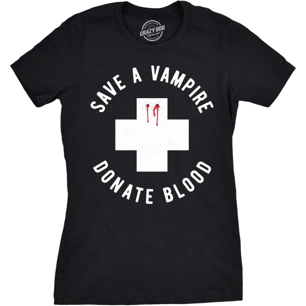 imageWomens Funny Halloween T Shirts Spooky Scary October Tees for LadiesHeather Black Donate Blood