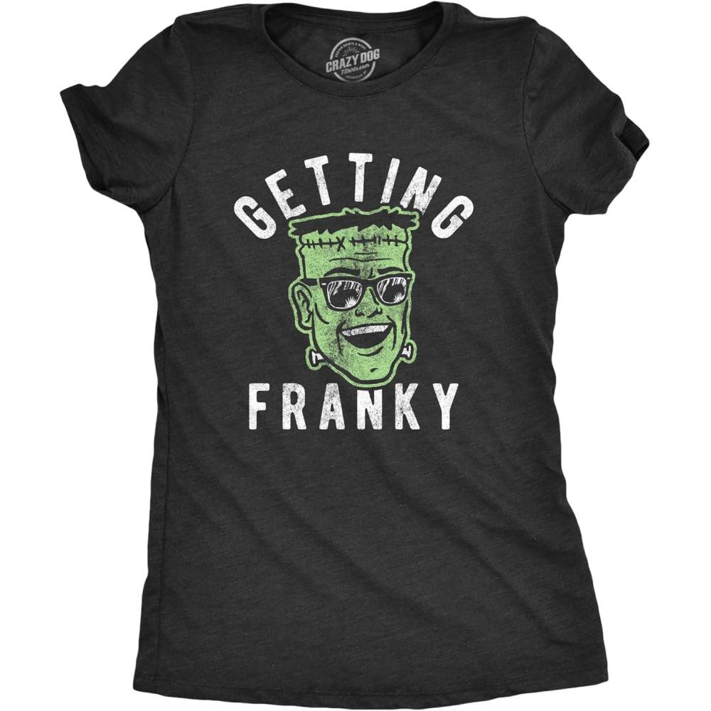 imageWomens Funny Halloween T Shirts Spooky Scary October Tees for LadiesHeather Black Franky