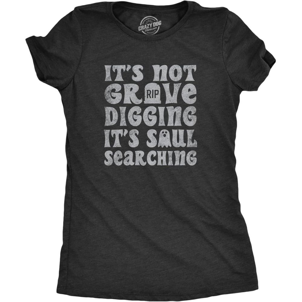 imageWomens Funny Halloween T Shirts Spooky Scary October Tees for LadiesHeather Black Grave