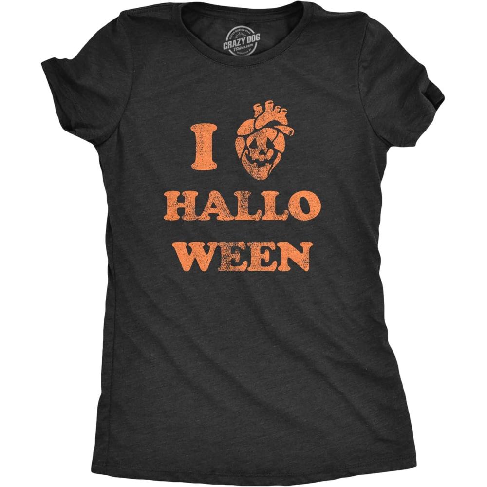 imageWomens Funny Halloween T Shirts Spooky Scary October Tees for LadiesHeather Black Heart Halloween
