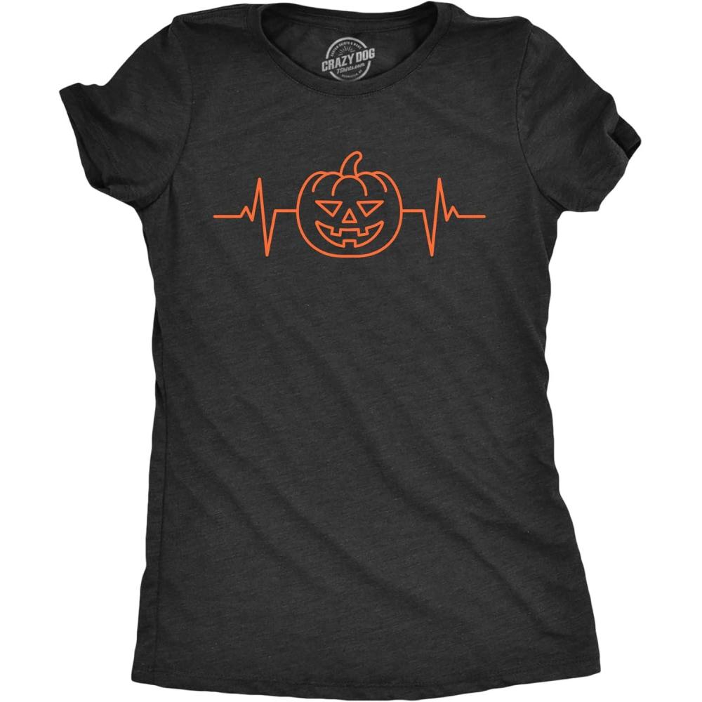 imageWomens Funny Halloween T Shirts Spooky Scary October Tees for LadiesHeather Black Pumpkin Heart