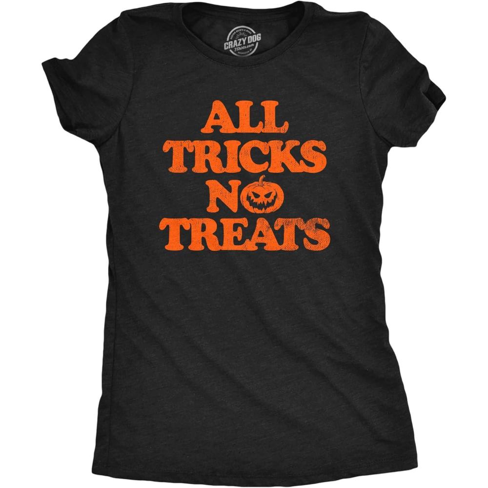 imageWomens Funny Halloween T Shirts Spooky Scary October Tees for LadiesHeather Black Tricks