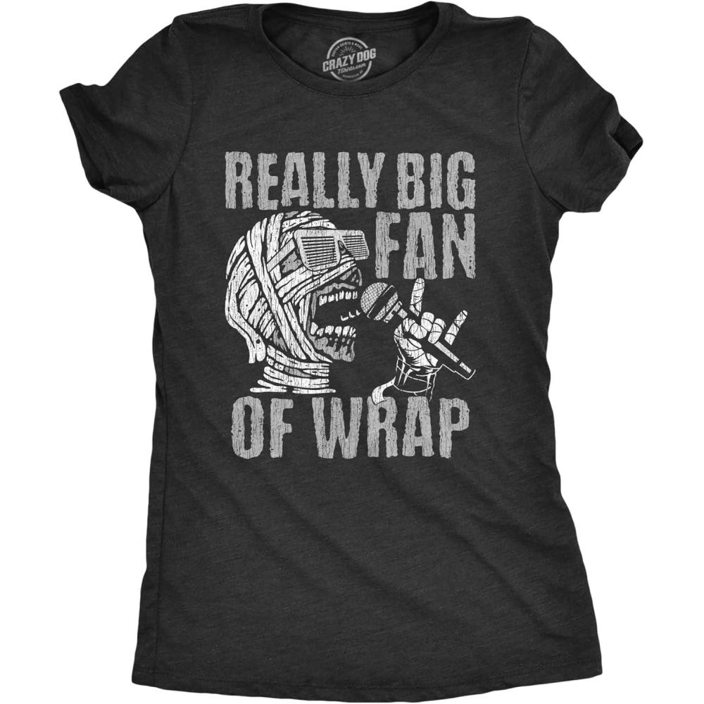 imageWomens Funny Halloween T Shirts Spooky Scary October Tees for LadiesHeather Black Wrap Fan