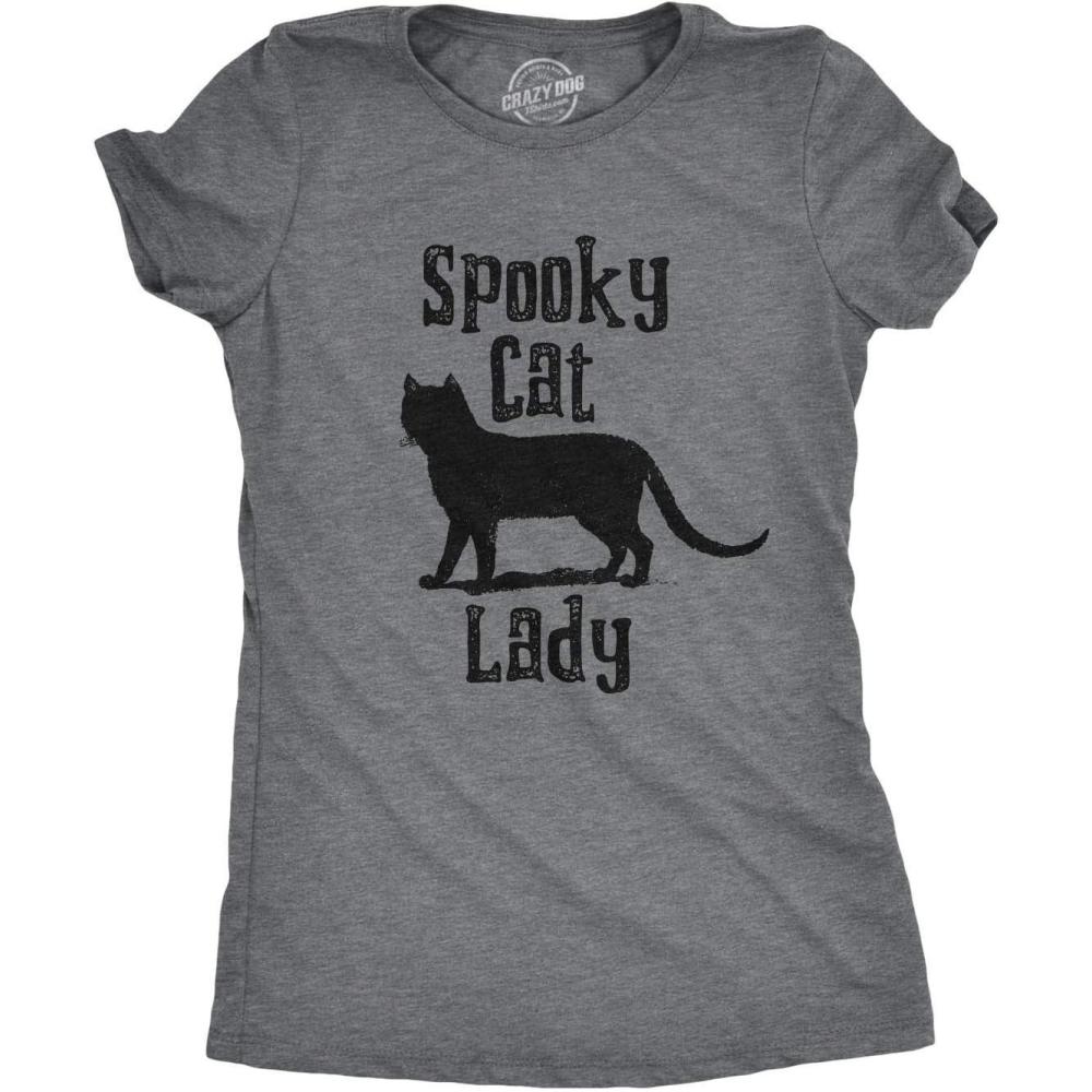 imageWomens Spooky Cat Lady T Shirt Funny Black Cat Halloween TeeDark Heather Grey
