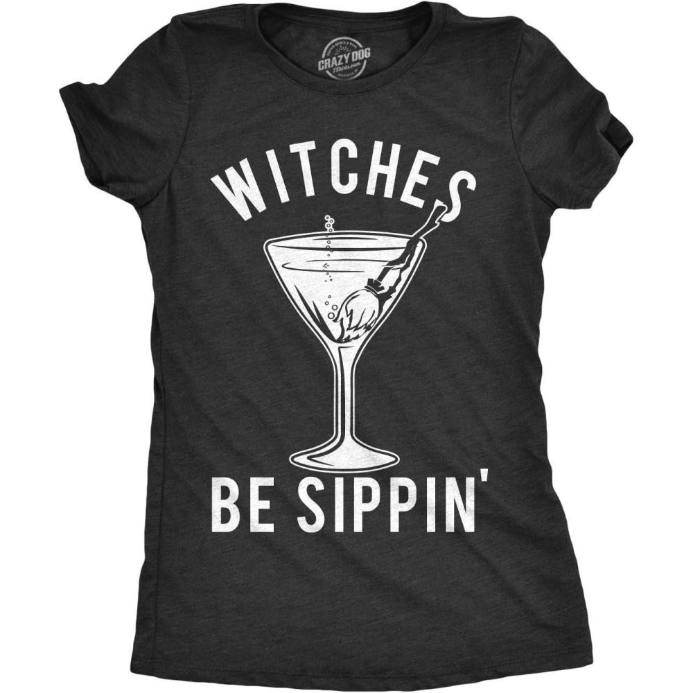 imageWomens Witches Be Sippin T Shirt Funny Halloween Party Drinking Tee for LadiesBlack