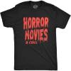Mens Horror Movies and Chill T Shirt Funny Halloween Movie Date Night Joke Tee for Guys(Heather Black – Horror)