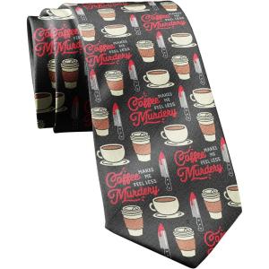 Crazy Dog T-Shirts Funny Coffeeholic Tie for Men – Coffee Makes Me Feel Less Murdery – Novelty Necktie Gift for Caffeine Lovers Enthusiasts and Baristas Humorous Outfit Accessory