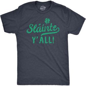 Funny Irish Drinking Shirt for Men – Sláinte Y’All St Patricks Day Tee – Shamrock Lucky Clover Outfit(Heather Navy – Slainte)