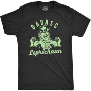 Mens Badass Leprechaun T Shirt Funny Fitness Workout St Patricks Day Irish Graphic Tee(Heather Black)