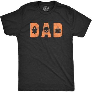 Mens Dad Mom Papa Halloween Icons T Shirt Funny Spooky Trick Or Treat Graphic Novelty Tee(Heather Black – Dad)