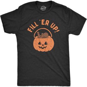 Mens Fill Er Up T Shirt Funny Halloween Trick Or Treat Candy Basket Joke Tee for Guys(Heather Black – Fill)