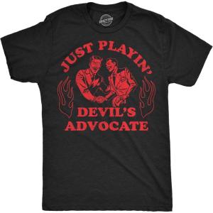 Mens Funny T Shirts Just Playing Devils Advocate Sarcastic Satan Graphic Novelty Tee for Men