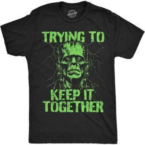Mens Funny T Shirts Trying to Keep It Together Sarcastic Halloween Frankenstein Graphic Tee for Men