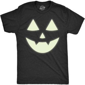 Mens Glow in The Dark Jack O Lantern T Shirt Funny Halloween Spooky Pumpkin Tee for Guys(Heather Black – Jack)