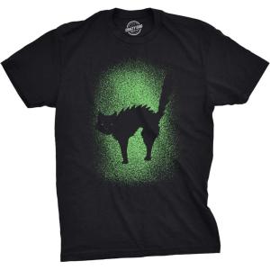 Mens Glowing Cat T Shirt Glow in The Dark Cool Halloween Pet Lover Tee(Black)