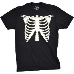 Mens Glowing Skeleton Rib Cage Cool Halloween Costume T Shirt Glow in The Dark Tee(Black)