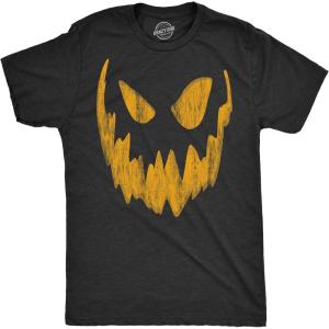 Mens Happy Tooth Glowing Pumpkin Face Glow in The Dark Halloween Tee(Heather Black – Bob)