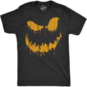 Mens Happy Tooth Glowing Pumpkin Face Glow in The Dark Halloween Tee(Heather Black – Dan)