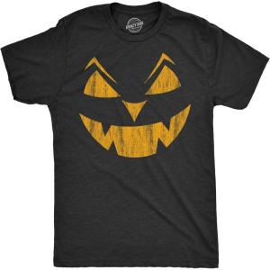 Mens Happy Tooth Glowing Pumpkin Face Glow in The Dark Halloween Tee(Heather Black – Earl)
