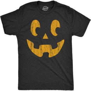 Mens Happy Tooth Glowing Pumpkin Face Glow in The Dark Halloween Tee(Heather Black – Steve)