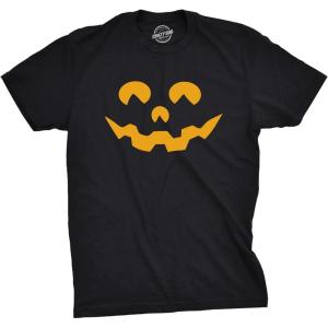 Mens Happy Tooth Glowing Pumpkin Face Glow in The Dark Halloween Tee(Heather Black – Toon Eyes)