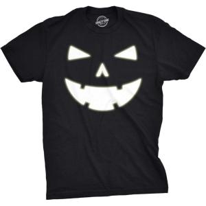 Mens Happy Tooth Glowing Pumpkin Face Glow in The Dark Halloween Tee(Heather Black – Tooth Glow)