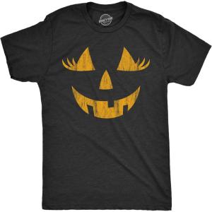 Mens Happy Tooth Glowing Pumpkin Face Glow in The Dark Halloween Tee(Heather Black – Wendy)