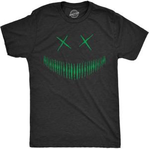 Mens Happy Tooth Glowing Pumpkin Face Glow in The Dark Halloween Tee(Heather Black – Zach)