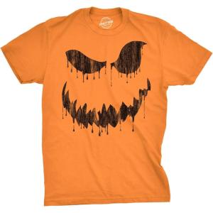 Mens Happy Tooth Glowing Pumpkin Face Glow in The Dark Halloween Tee(Orange – Dan)
