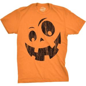 Mens Happy Tooth Glowing Pumpkin Face Glow in The Dark Halloween Tee(Orange – Silly)