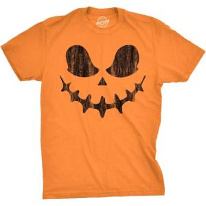 Mens Happy Tooth Glowing Pumpkin Face Glow in The Dark Halloween Tee(Orange – Skeletal)