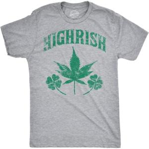 Mens Highrish T Shirt Funny 420 High Irish Clover Sarcastic Saint Patricks Day(Light Heather Grey)