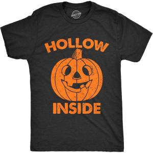 Mens Hollow Inside T Shirt Funny Halloween Jack O Lantern Pumpkin Joke Tee for Guys(Heather Black – Hollow)