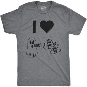 Mens I Heart Boo Bees T Shirt Funny Halloween Ghost Tee for Guys(Dark Heather Grey)