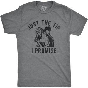Mens Just The Tip I Promise T Shirt Funny Halloween Vampire Bite Joke Tee for Guys(Dark Heather Grey – Tip)
