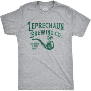 Mens Leprechaun Brewing Co Funny St Patricks Day T Shirt Drinking Tee for Men(Light Heather Grey – Brewing)