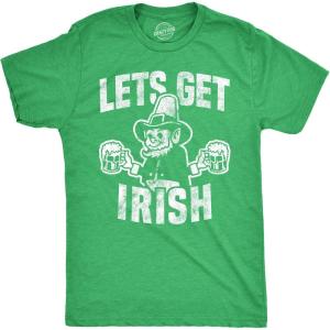 Mens Let’s Get Irish T Shirt Funny St Patricks Day Leprechaun Green Novelty Tee(Heather Green – Get Irish)