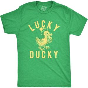 Mens Lucky Ducky T Shirt Funny Saint Patrick’s Day Parade St. Paddy’s Novelty Tee for Guys(Heather Green)