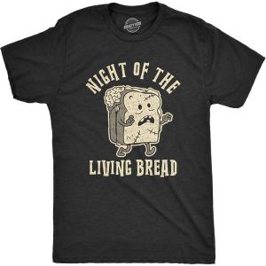 Mens Night of The Living Bread T Shirt Funny Halloween Zombie Carbs Graphic Tee(Heather Black)