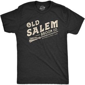 Mens Old Salem Broom Co T Shirt Funny Halloween Witch Tee(Heather Black)