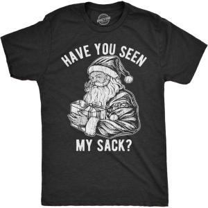 Mens Santa T Shirts Funny Christmas Party St Nick Xmas Joke Tees for Guys(Heather Black – Seen My Sack)