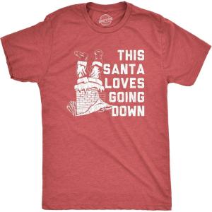 Mens Santa T Shirts Funny Christmas Party St Nick Xmas Joke Tees for Guys(Heather Red – Going Down)